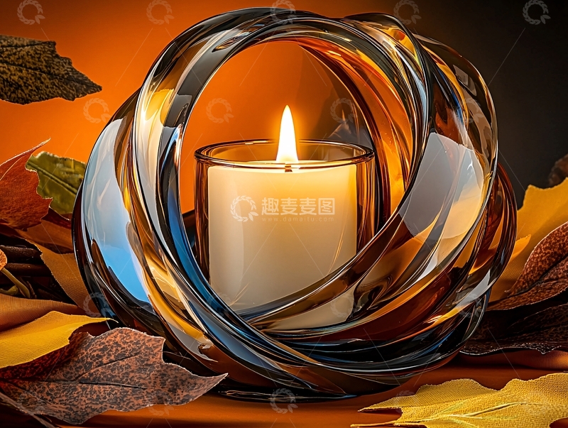 高清大图下载【趣麦麦图】燃烧的蜡烛在玻璃环绕中