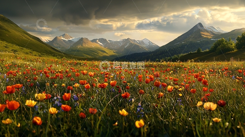 高清大图下载【趣麦麦图】壮丽山景花田