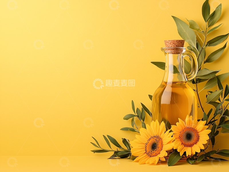 高清大图下载【趣麦麦图】葵花籽油瓶与向日葵