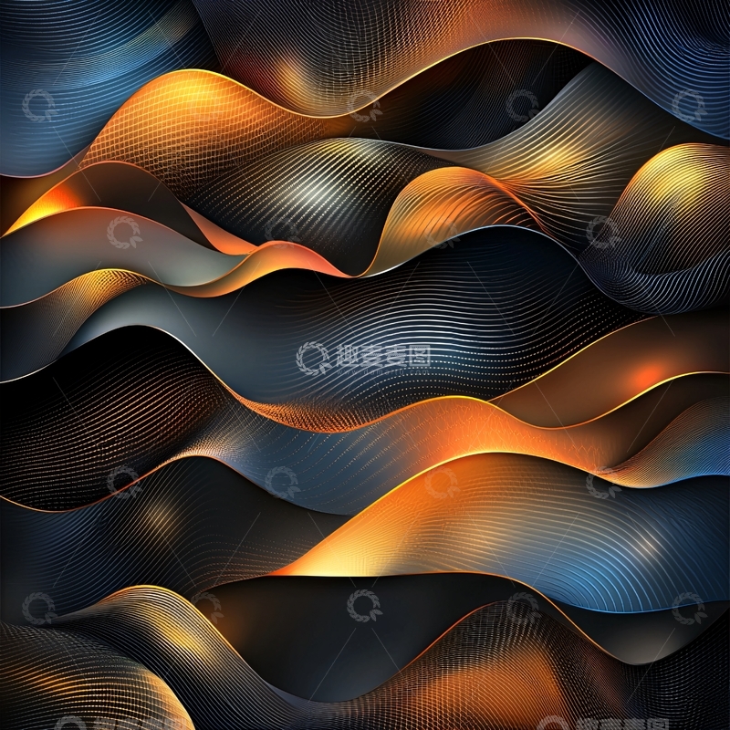 高清大图下载【趣麦麦图】金色蓝色交织波浪