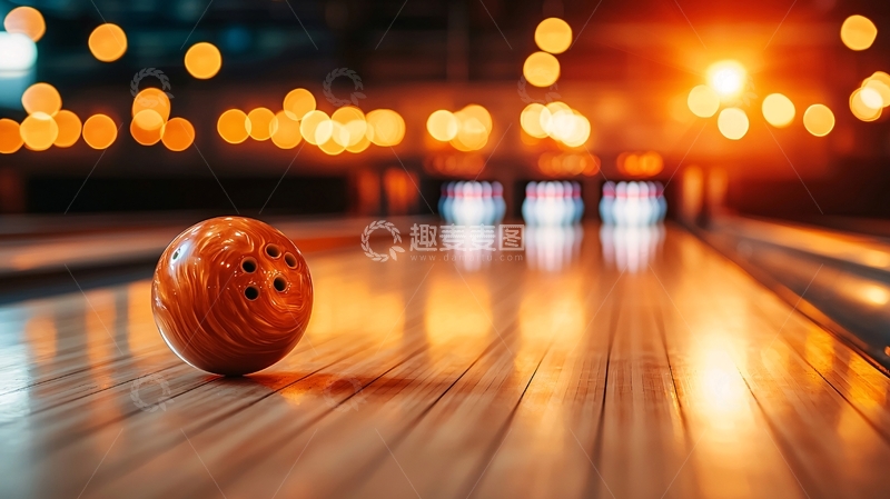 高清大图下载【趣麦麦图】保龄球在球道上准备击倒球瓶