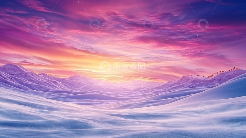 高清大图下载【趣麦麦图】紫色天空下的雪山