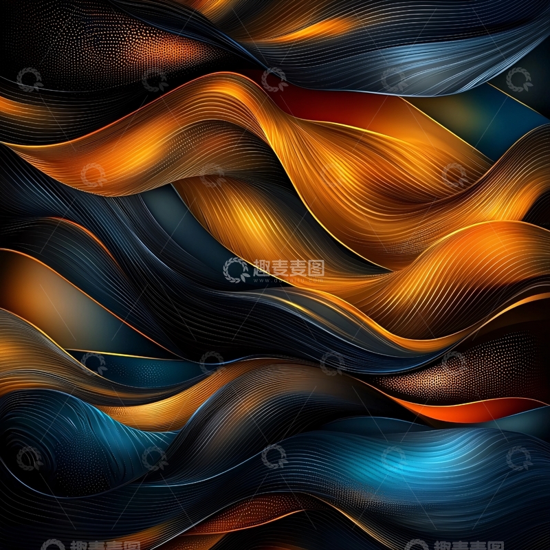 高清大图下载【趣麦麦图】金色蓝色交织抽象波浪