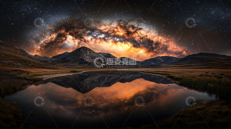 高清大图下载【趣麦麦图】壮丽星空下的山水倒影