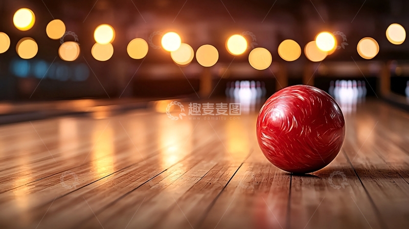 高清大图下载【趣麦麦图】红色保龄球在球道上