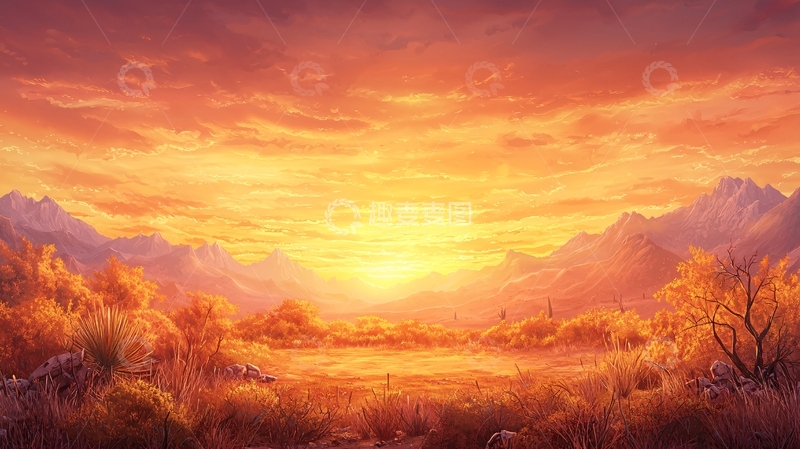 高清大图下载【趣麦麦图】金色夕阳下的山谷