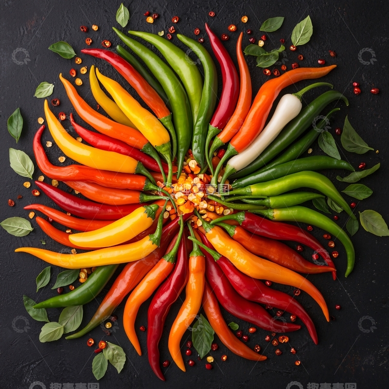 高清大图下载【趣麦麦图】彩色辣椒围绕中心排列