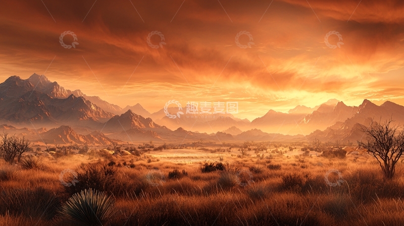 高清大图下载【趣麦麦图】壮丽的日落山脉景色