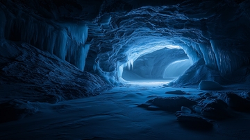 冰蓝色洞穴内部光芒四射