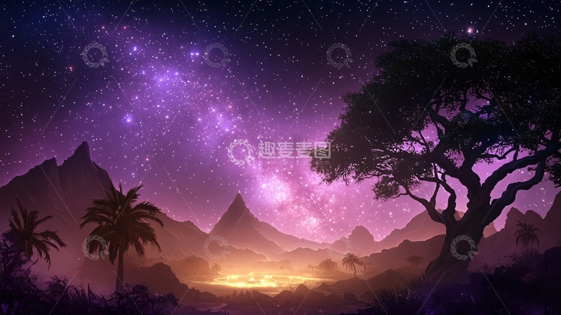 高清大图下载【趣麦麦图】星空下的树高清图片
