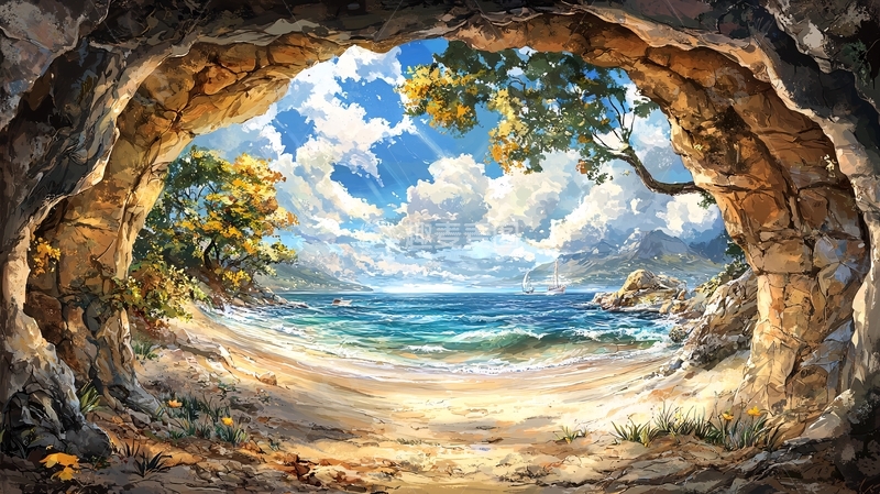 高清大图下载【趣麦麦图】海边洞穴高清图片