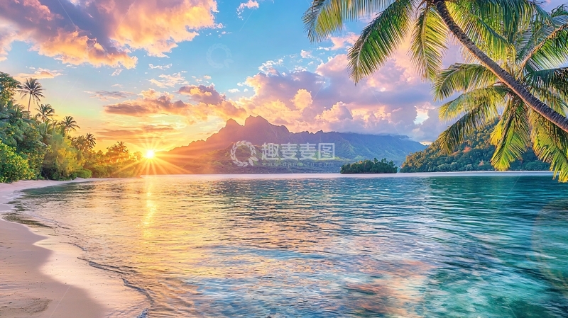 高清大图下载【趣麦麦图】热带海滩日落美景