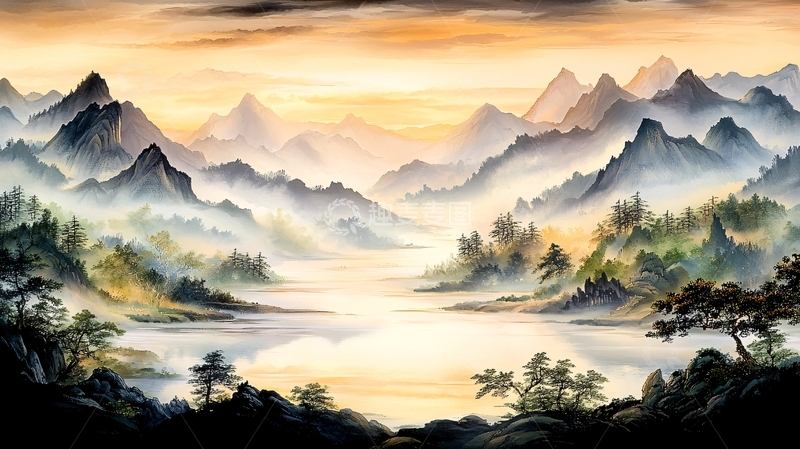 高清大图下载【趣麦麦图】水墨山水风景画