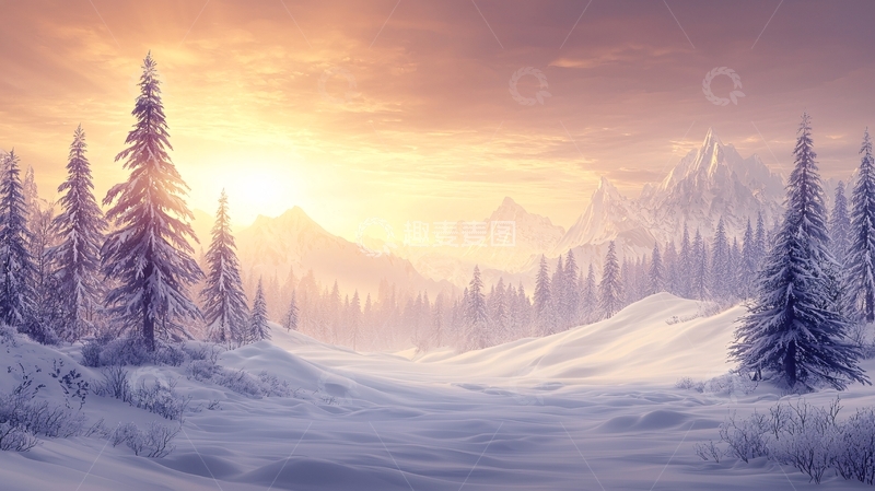 高清大图下载【趣麦麦图】雪山日出高清图片