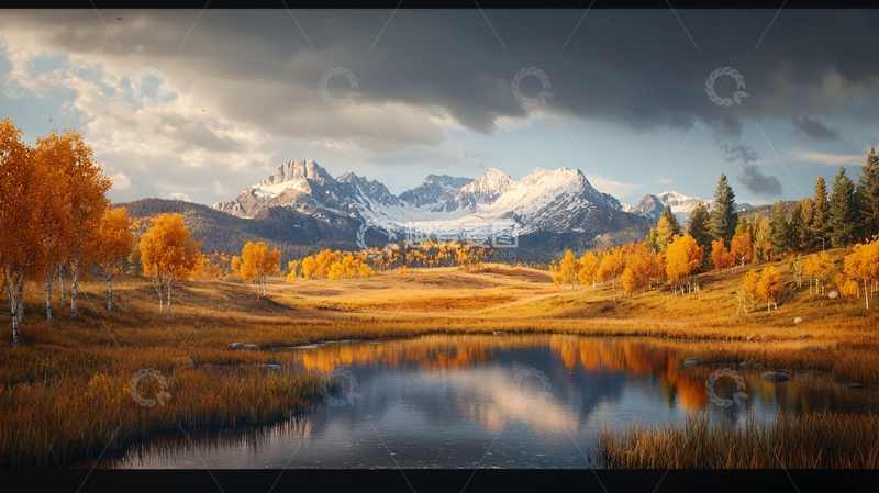 高清大图下载【趣麦麦图】秋季湖畔山景如画