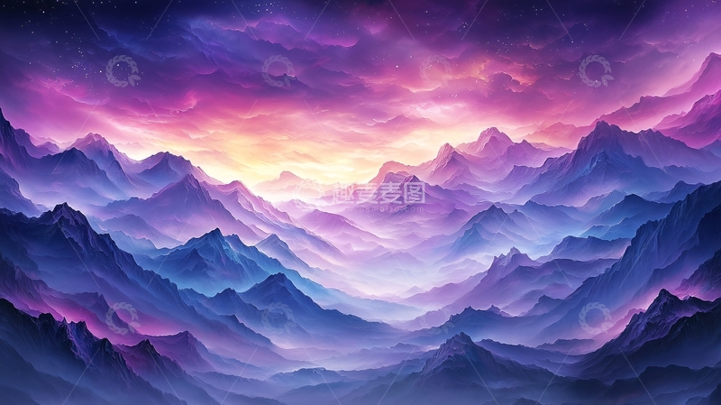 高清大图下载【趣麦麦图】紫色山脉云彩