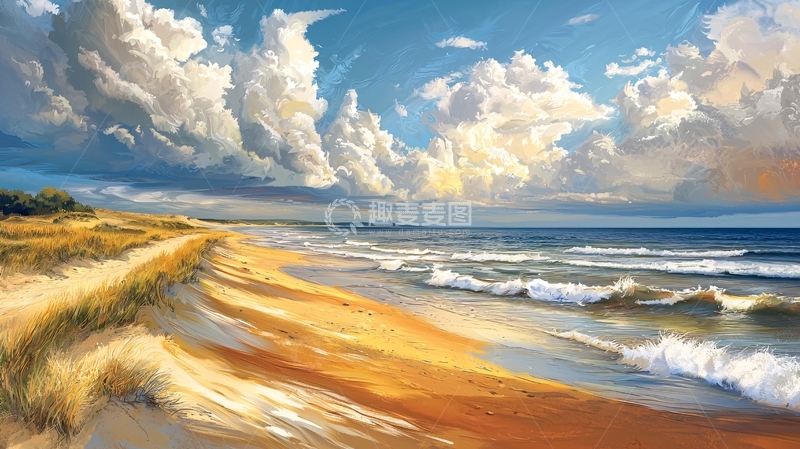 高清大图下载【趣麦麦图】金色沙滩与蓝色海洋