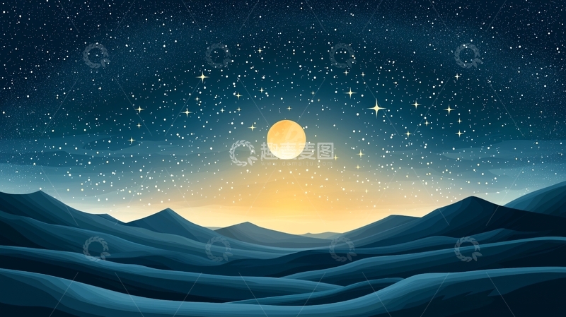 高清大图下载【趣麦麦图】月亮星空山脉的夜晚