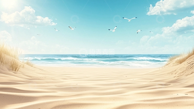 高清大图下载【趣麦麦图】海滩平静晴朗的天空