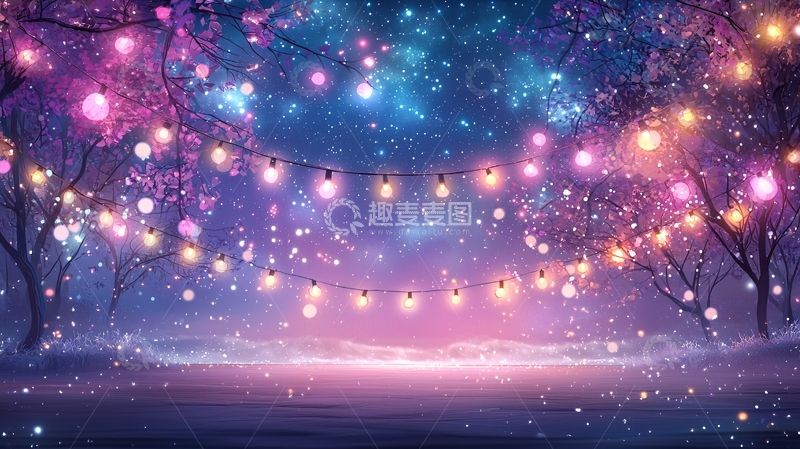 高清大图下载【趣麦麦图】梦幻星空灯光森林