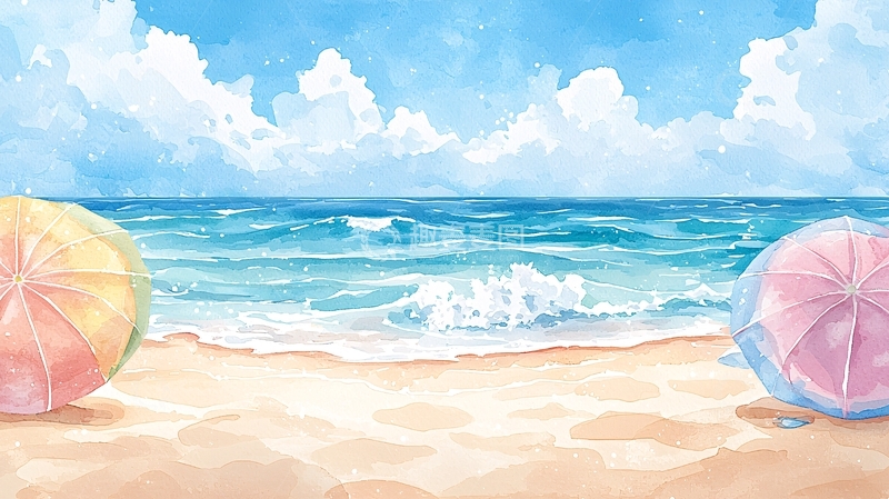 高清大图下载【趣麦麦图】卡通海滩风景图