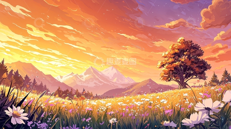 高清大图下载【趣麦麦图】唯美日落田园风光