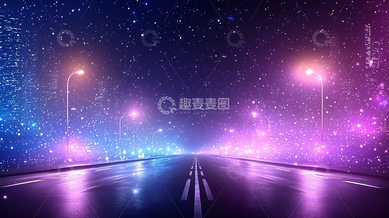 高清大图下载【趣麦麦图】星空下的未来城市道路