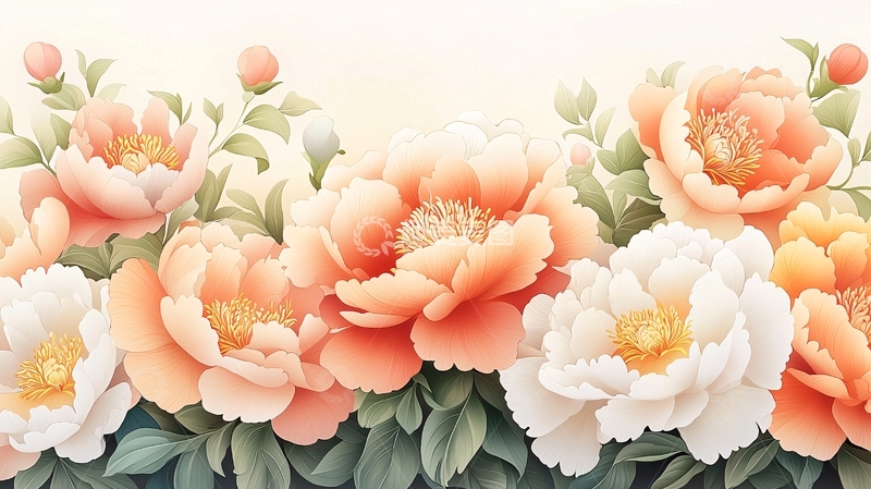 高清大图下载【趣麦麦图】粉色白色牡丹花绽放