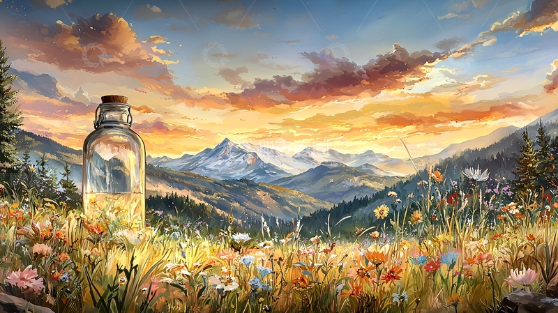 高清大图下载【趣麦麦图】田园风光中的瓶子