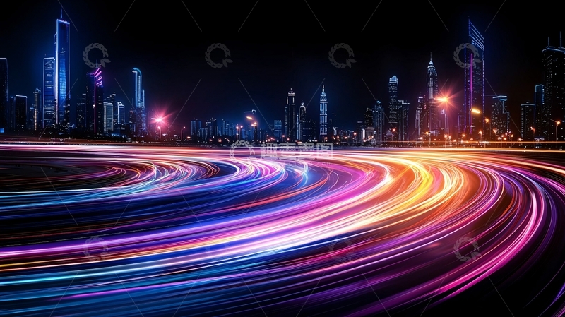 高清大图下载【趣麦麦图】城市夜景车流光轨