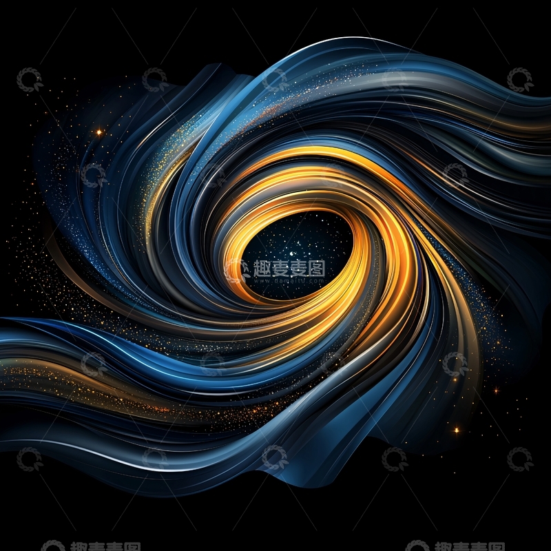 高清大图下载【趣麦麦图】蓝色金色漩涡状抽象艺术