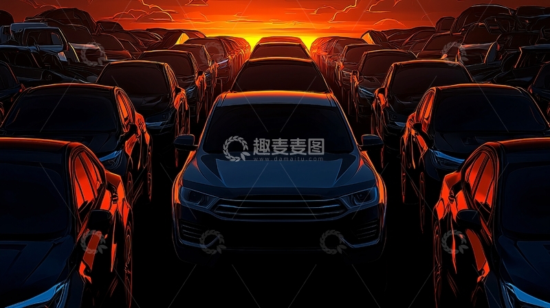 高清大图下载【趣麦麦图】拥堵的车流日落时分