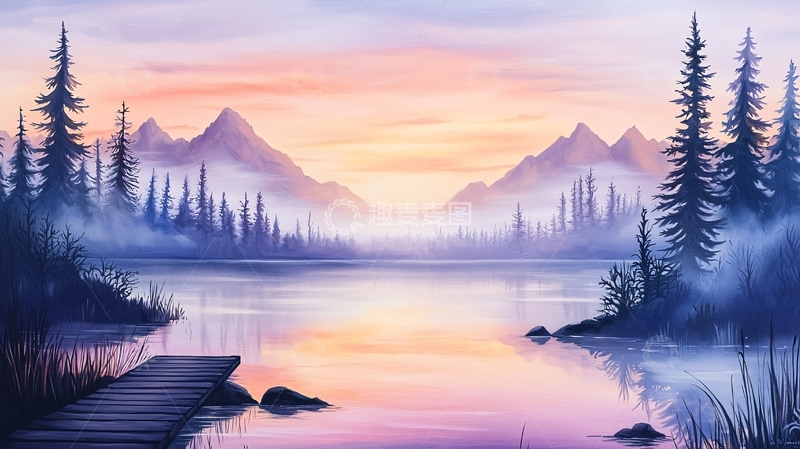 高清大图下载【趣麦麦图】宁静湖面山脉森林