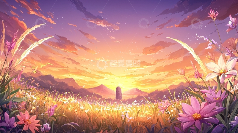 高清大图下载【趣麦麦图】田野夕阳下的唯美风景