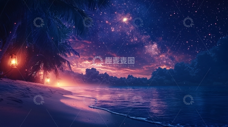 高清大图下载【趣麦麦图】星空下的海岸夜景