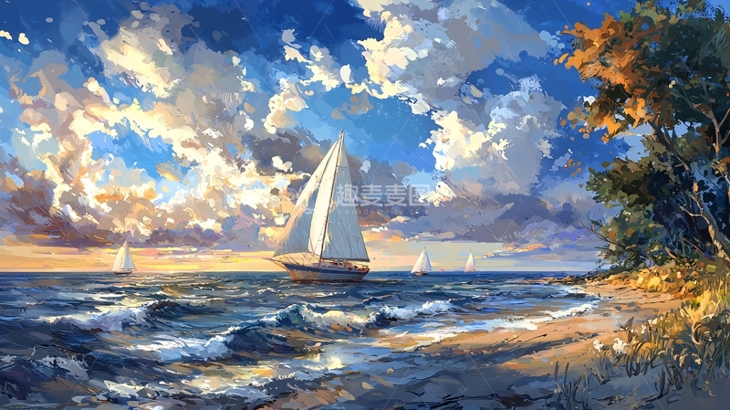高清大图下载【趣麦麦图】-海边帆船唯美风景