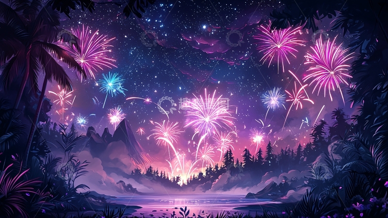 高清大图下载【趣麦麦图】夜晚绚丽的烟花绽放