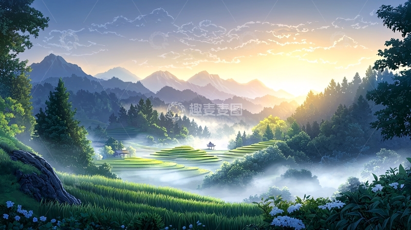 高清大图下载【趣麦麦图】山间云雾缭绕的晨曦