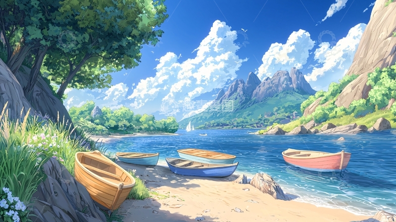 高清大图下载【趣麦麦图】清新卡通风格山水风景