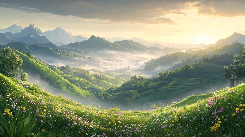 高清大图下载【趣麦麦图】绿意盎然的山谷风光