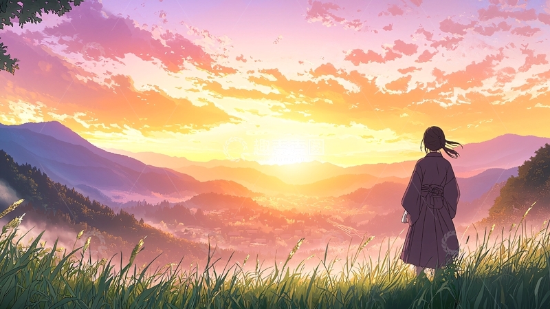 高清大图下载【趣麦麦图】夕阳下的女孩背影