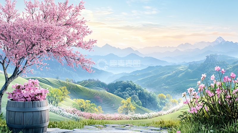 高清大图下载【趣麦麦图】春日山水田园风光