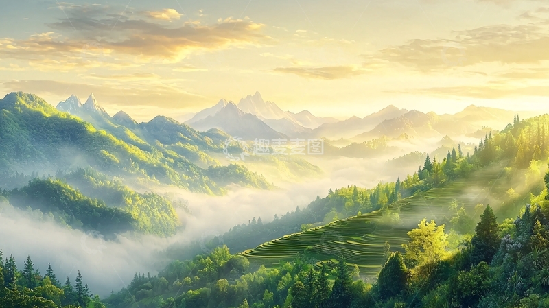 高清大图下载【趣麦麦图】山峦叠嶂云雾缭绕