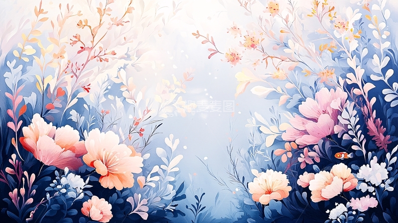 高清大图下载【趣麦麦图】梦幻花卉水彩背景