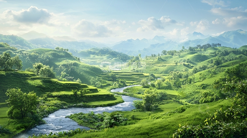 高清大图下载【趣麦麦图】绿色山谷中的河流