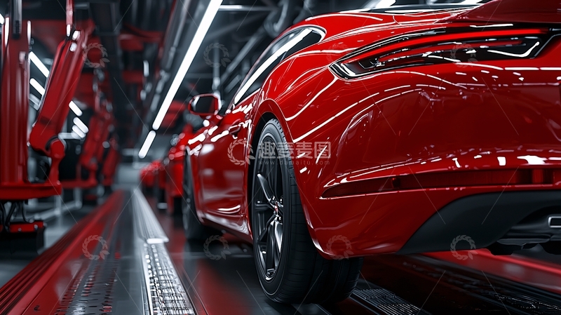 高清大图下载【趣麦麦图】红色跑车生产线