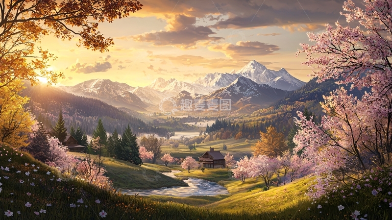 高清大图下载【趣麦麦图】如画般的山谷日出景色