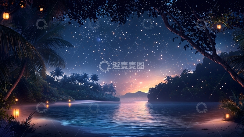 高清大图下载【趣麦麦图】宁静星空下的热带河流
