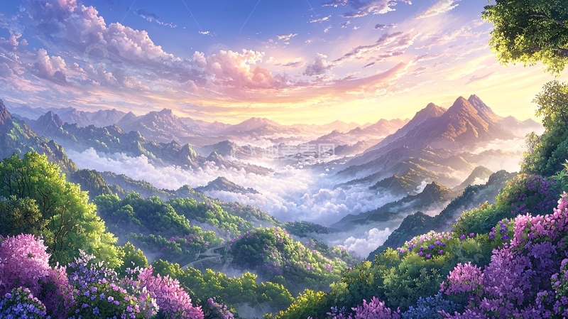 高清大图下载【趣麦麦图】山谷云雾缭绕的景色