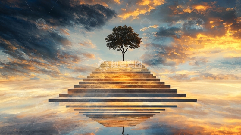 高清大图下载【趣麦麦图】通往天空的阶梯和树